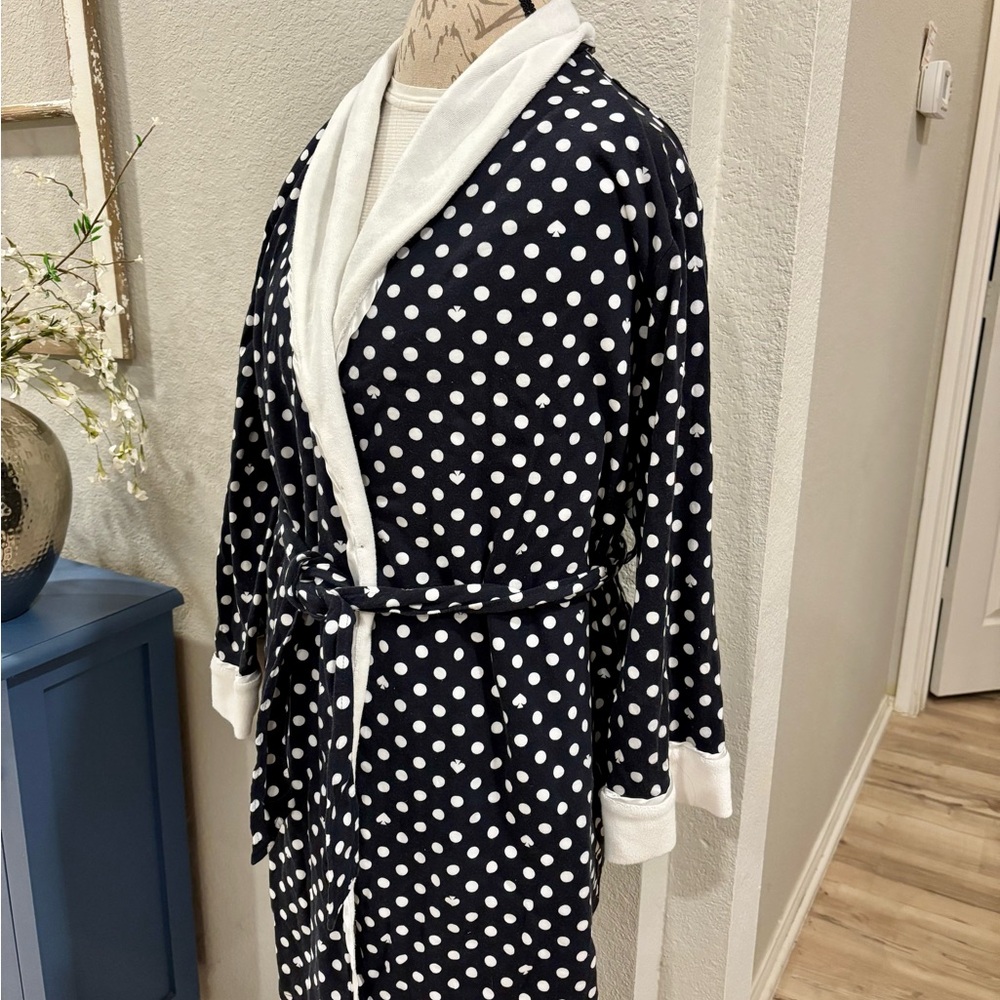 Kate Spade Long Sleeve Short Navy Polka Dot Robe M